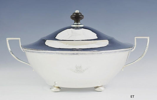 Antique 2 Handle Sterling Silver Covered Entrée Round Serving Dish Tureen