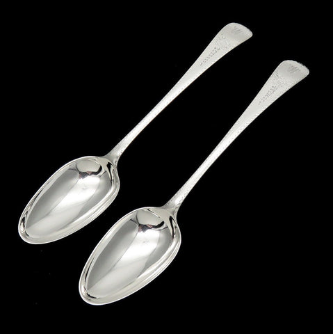 1783 Antique English Sterling Silver Serving Spoon Pair W Monogram 8 1/2 inches