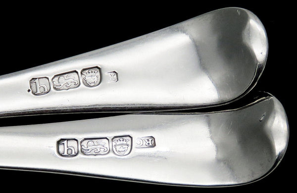 1783 Antique English Sterling Silver Serving Spoon Pair W Monogram 8 1/2 inches