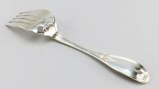 c1850 Farrington & Hunnewell Coin Silver Serving Fork Floral Engravings 9 1/4"