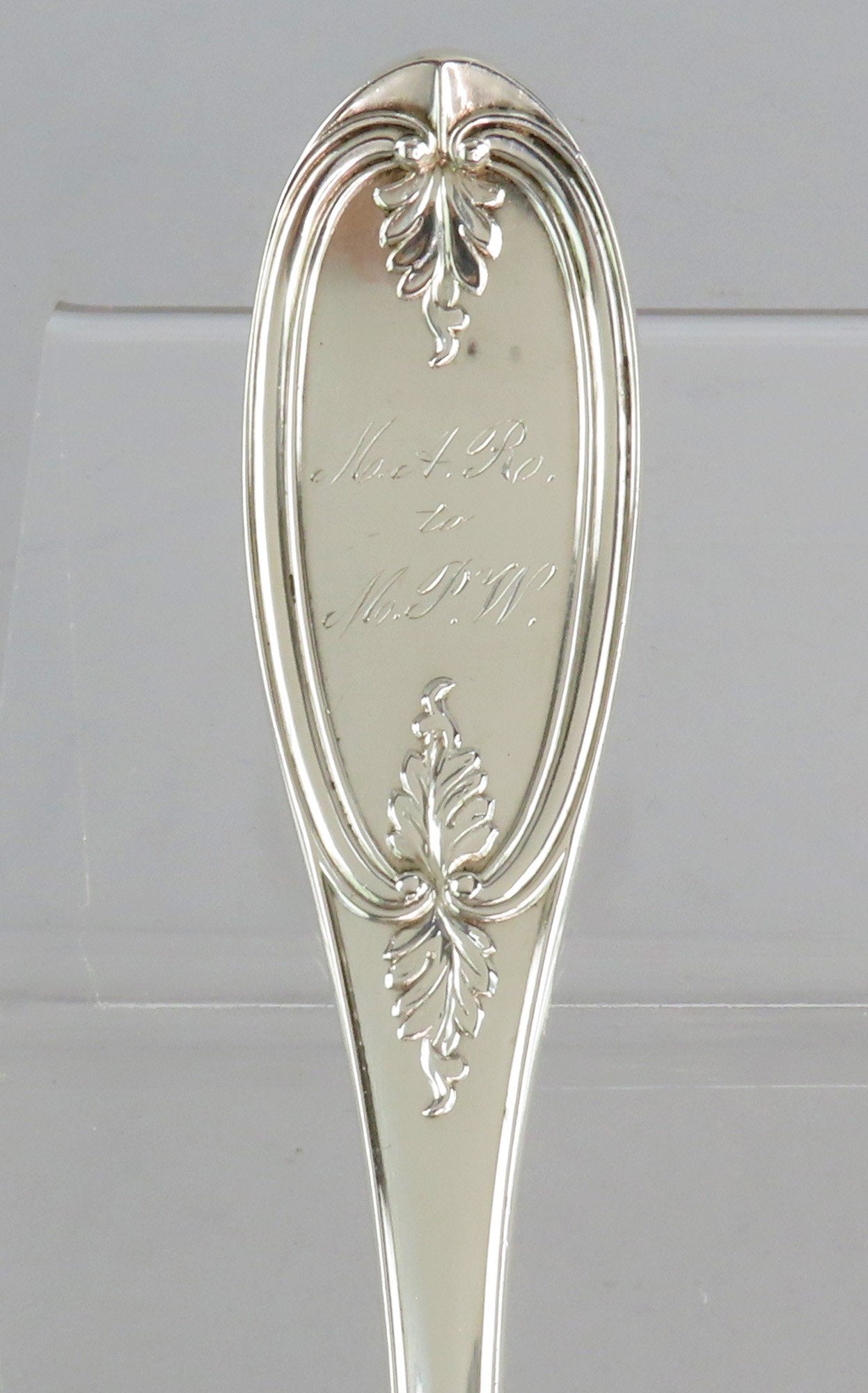 c1850 Farrington & Hunnewell Coin Silver Serving Fork Floral Engravings 9 1/4"