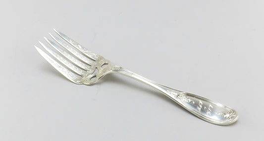 c1850 Farrington & Hunnewell Coin Silver Serving Fork Floral Engravings 9 1/4"