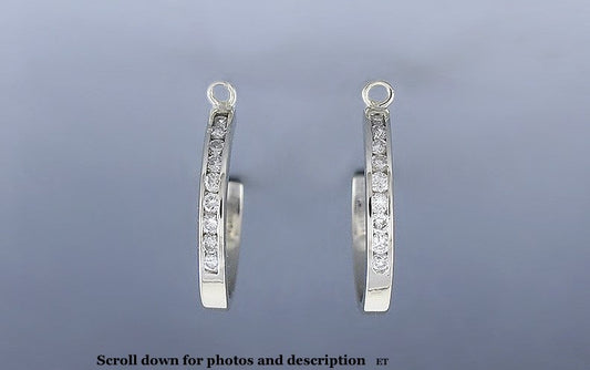 Lovely Pair 14k White Gold & ~.66ct Diamond Earring Enhancers Half-Hoops