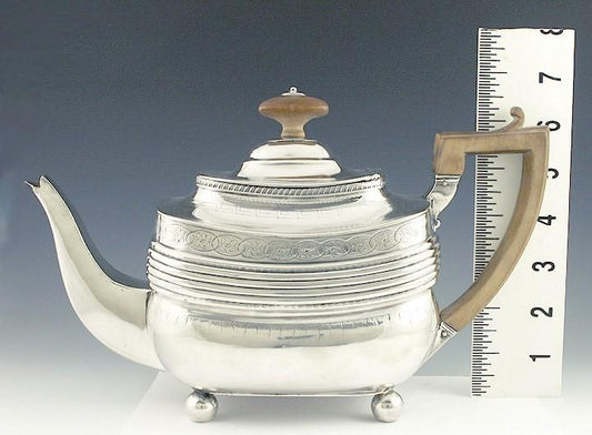 Antique 1813 English Georgian Sterling Silver Wood Stout Teapot