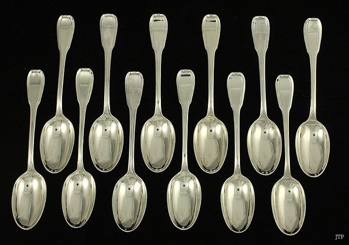 12 Heavy French Sterling Silver Scroll Lapparra Spoons 5 1/4"