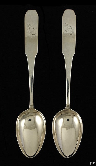 2 American Coin Silver Coffin End Tablespoons c1805