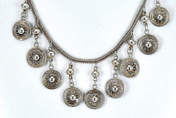 Fantastic Modern Sterling Silver Clasp Necklace With Dangling Wheel Shaped Beads