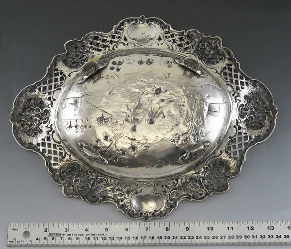 Antique 19th Century Hanau Germany Silver Courting Scene Centerpiece Bowl 14X11