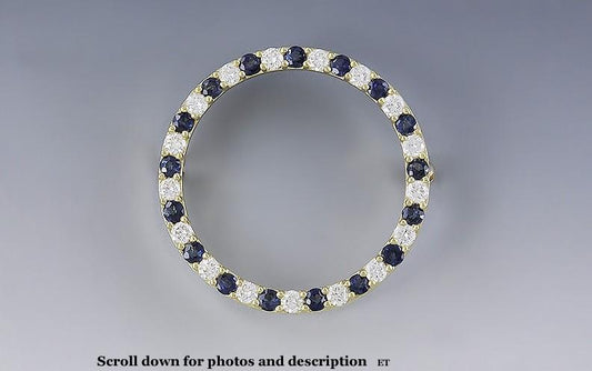 Fabulous 18K Gold ~1.02ct Diamond & ~1.02ct Sapphire Circle Brooch / Pin