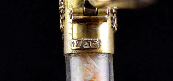 Dazzling Antique 9k Yellow Gold Pin w/ Opal Pieces in Glass Vial