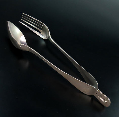 Rare 1836 Large Pair Dutch 1st Standard 934 Silver Jointed Salad Serving Tongs