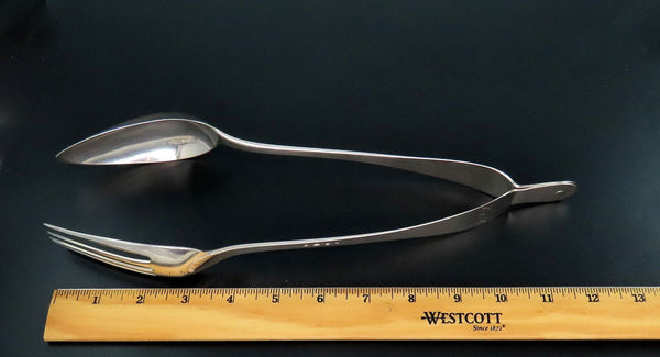 Rare 1836 Large Pair Dutch 1st Standard 934 Silver Jointed Salad Serving Tongs