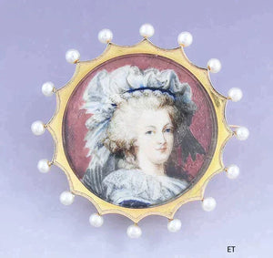 Mid 1800s Victorian Superb 18k Gold Seed Pearl Miniature Portrait Pin / Brooch