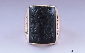 Antique 14K Gold & Carved Chalcedony Roman Design Ring