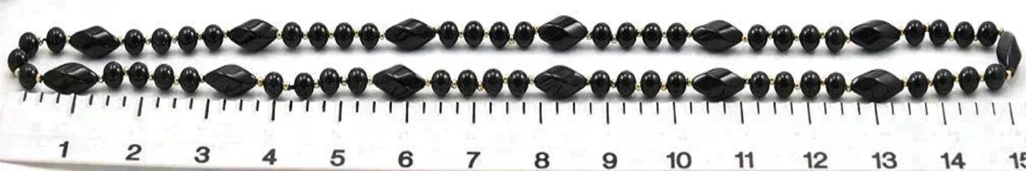 Elegant 31" Necklace of 14k Yellow Gold and Black Onyx Stone Beads No Clasp
