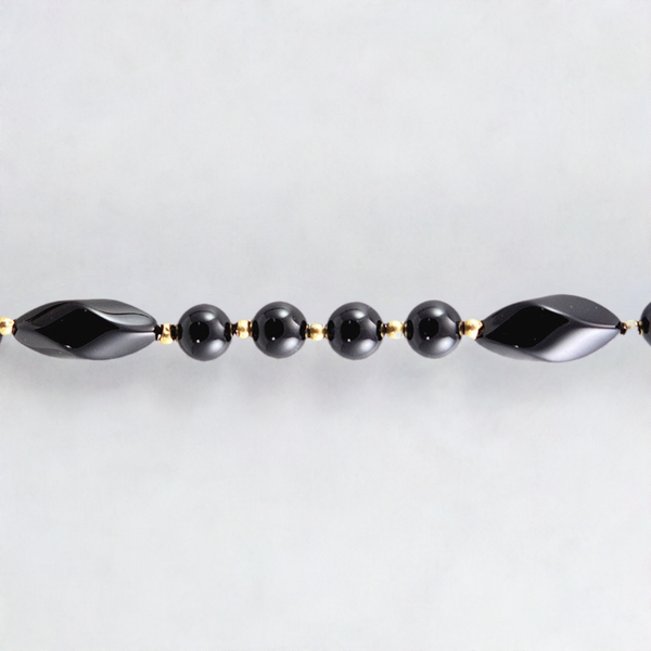 Elegant 31" Necklace of 14k Yellow Gold and Black Onyx Stone Beads No Clasp