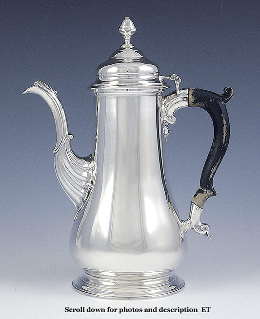 Antique 1741 English Sterling Silver Wood Teapot Coffeepot