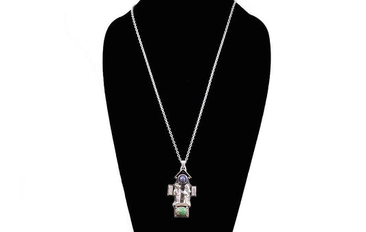 Unusual Modern Norwegian 830 Purity Silver Necklace of Holy Family or Marriage