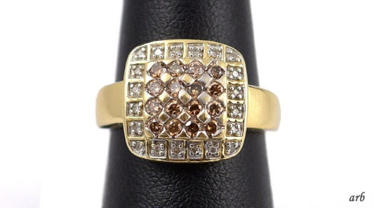 Gleaming 14k Yellow Gold Square Ring w/ Pink and White Diamonds Thailand Sz 6