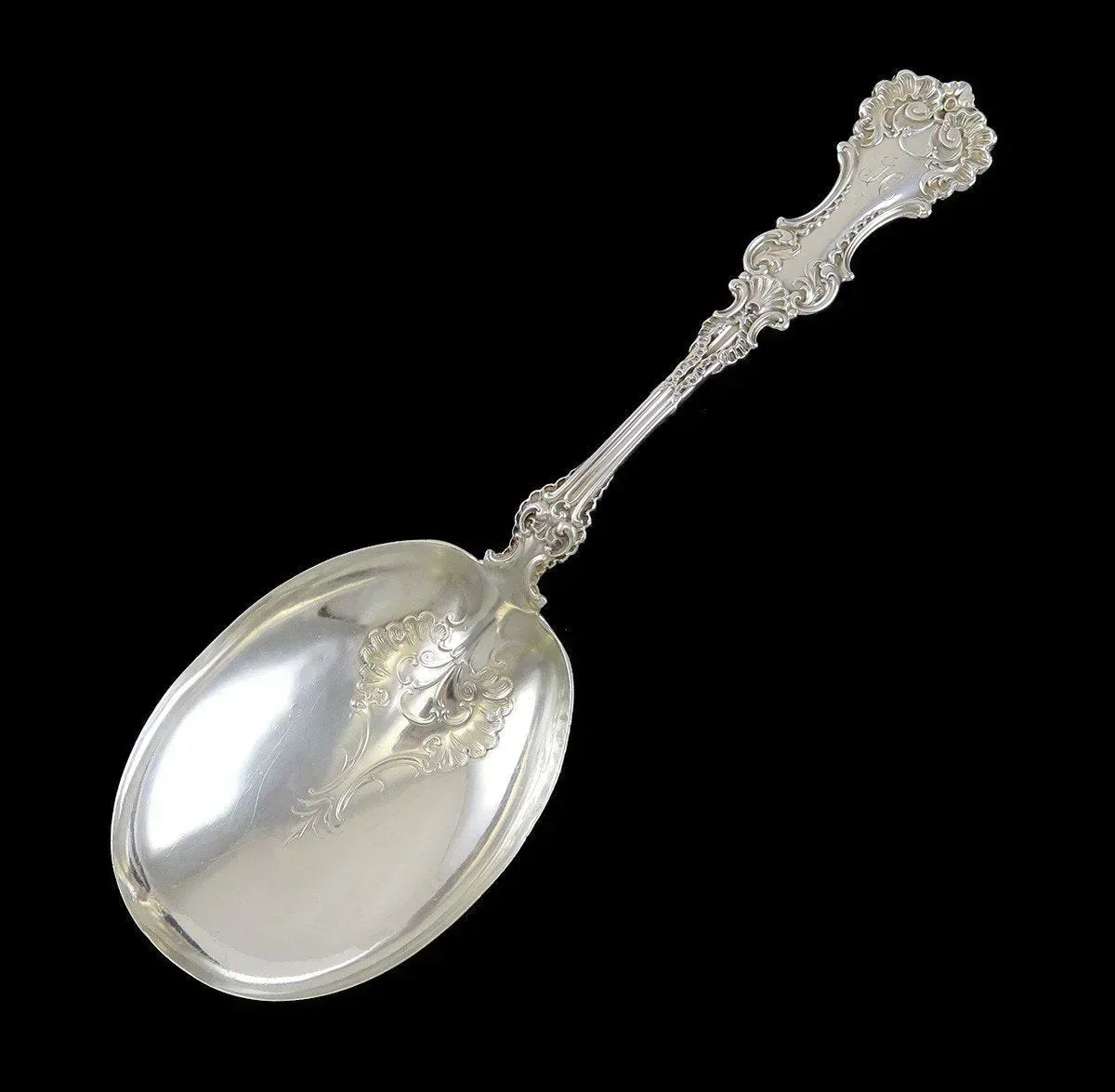 Antique Sterling Silver Whiting Pompadour 1898 Large Serving Spoon 8 7/8"