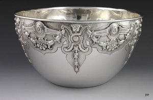 Exceptionally Decorated Antique Portuguese 916 Silver Floral Bowl