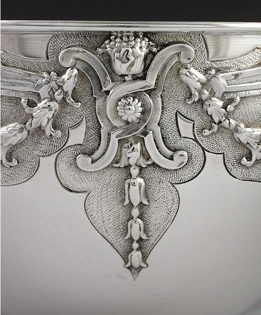 Exceptionally Decorated Antique Portuguese 916 Silver Floral Bowl