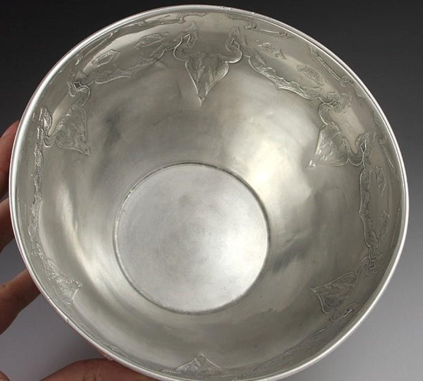 Exceptionally Decorated Antique Portuguese 916 Silver Floral Bowl