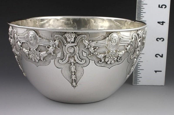 Exceptionally Decorated Antique Portuguese 916 Silver Floral Bowl