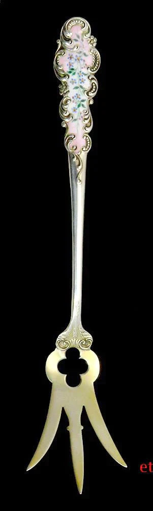 Beautiful 1895 Enameled Sterling Silver Olive/Pickle Fork by Blackington