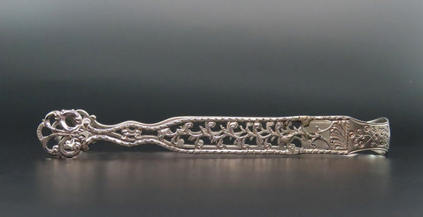 1770s English Sterling Silver Pierced Sugar Tongs No Mono 5 1/2 Inches