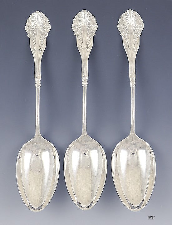 Sine Set 3 Shiebler Sterling Silver Corinthian Serving Spoons w/ Old Marks