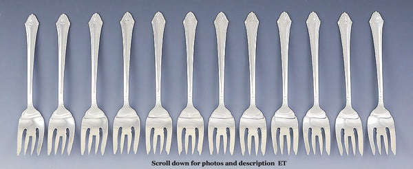 12 Fine Sterling Silver Gorham Edgemont/Late Georgian Dessert Salad Forks