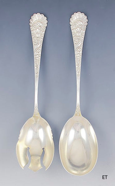 Antique 1890s Art Nouveau American Sterling Silver Salad Fork Spoon Serving Set