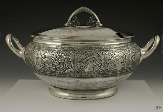 Antique c1890 Silver Plate Rogers Assyrian Head Covered Soup Tureen