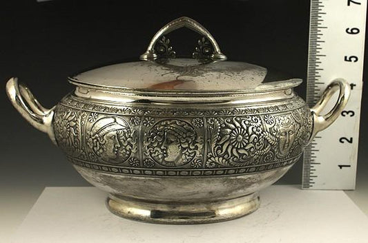 Antique c1890 Silver Plate Rogers Assyrian Head Covered Soup Tureen