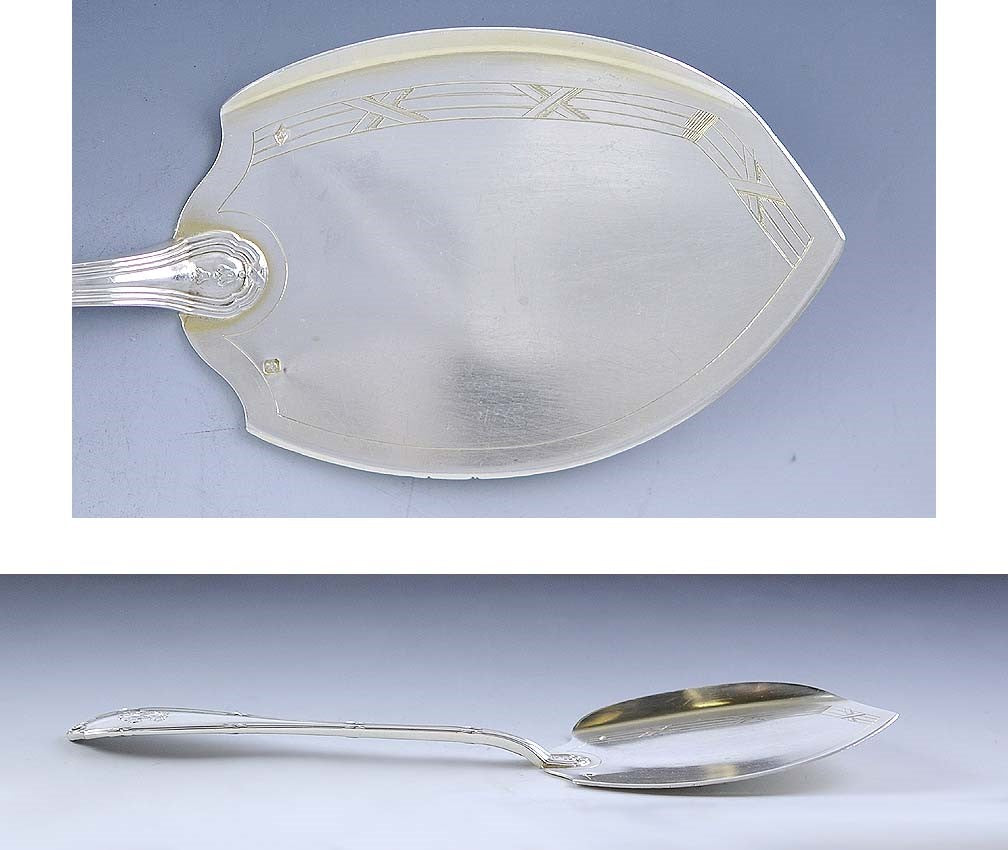Antique c1890 French 950 Sterling Silver Reeded Edge Dessert Pastry Pie Server