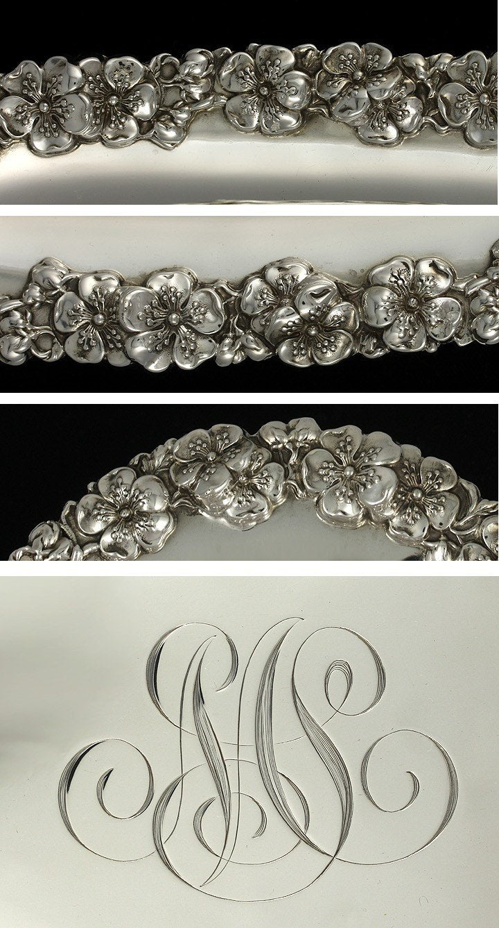 Alvin Sterling Silver Floral Bread Dish / Serving Bowl