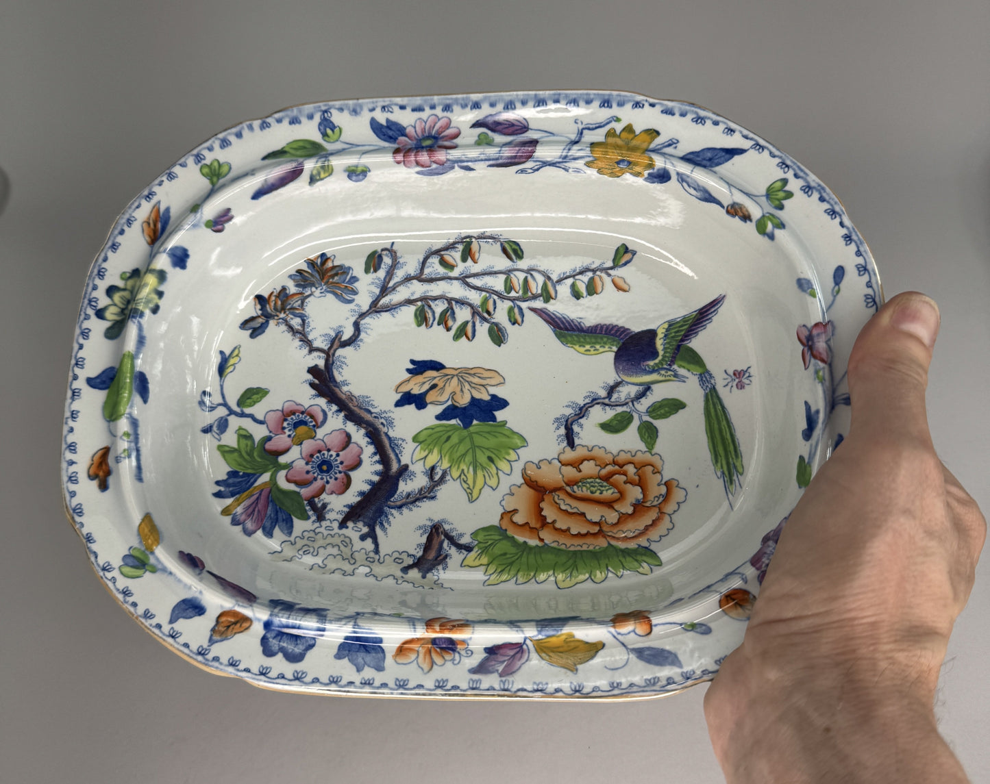 Davenport Stone China Flying Bird Pattern Covered Entree c1810