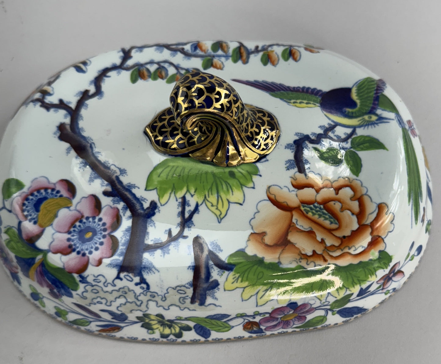 Davenport Stone China Flying Bird Pattern Covered Entree c1810