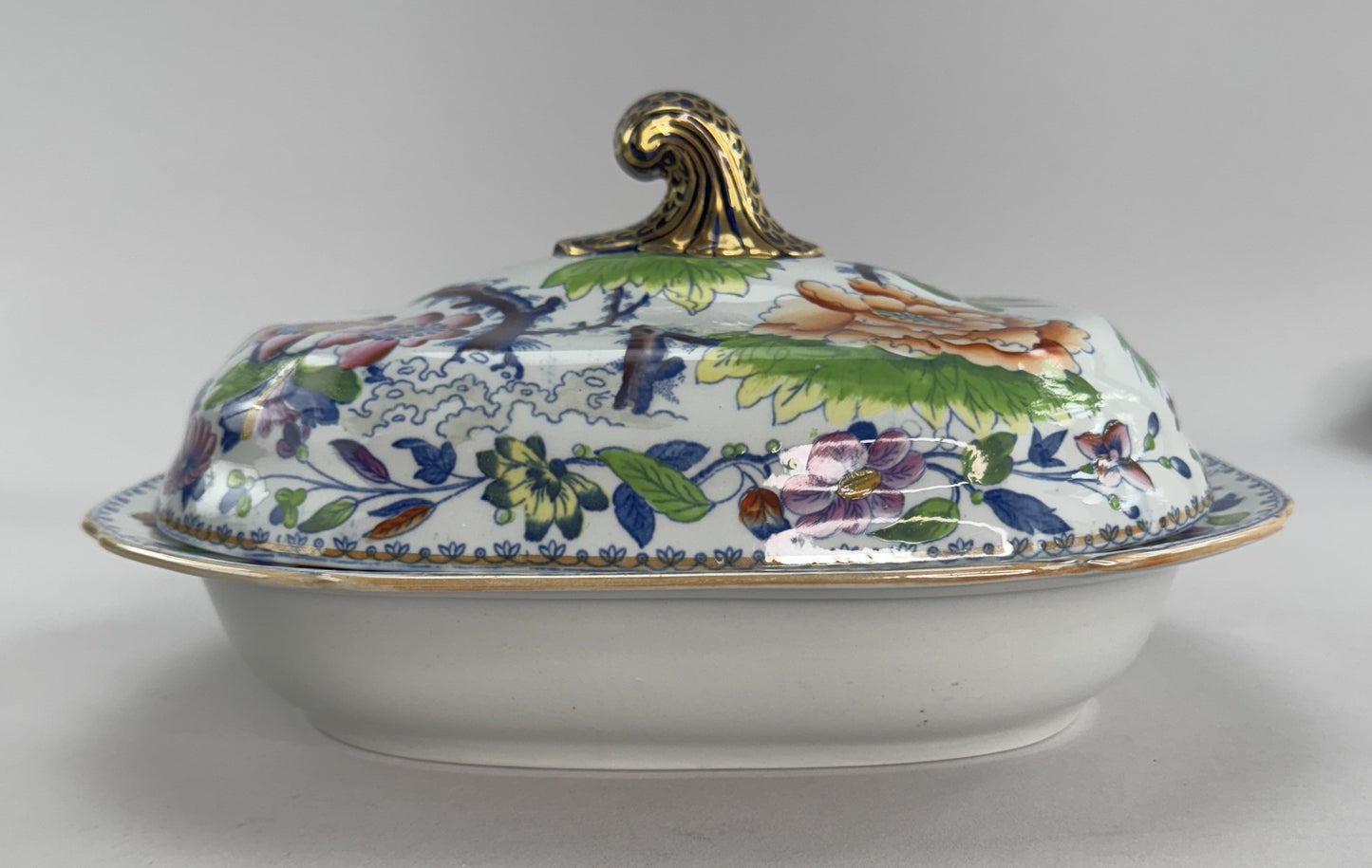 Davenport Stone China Flying Bird Pattern Covered Entree c1810