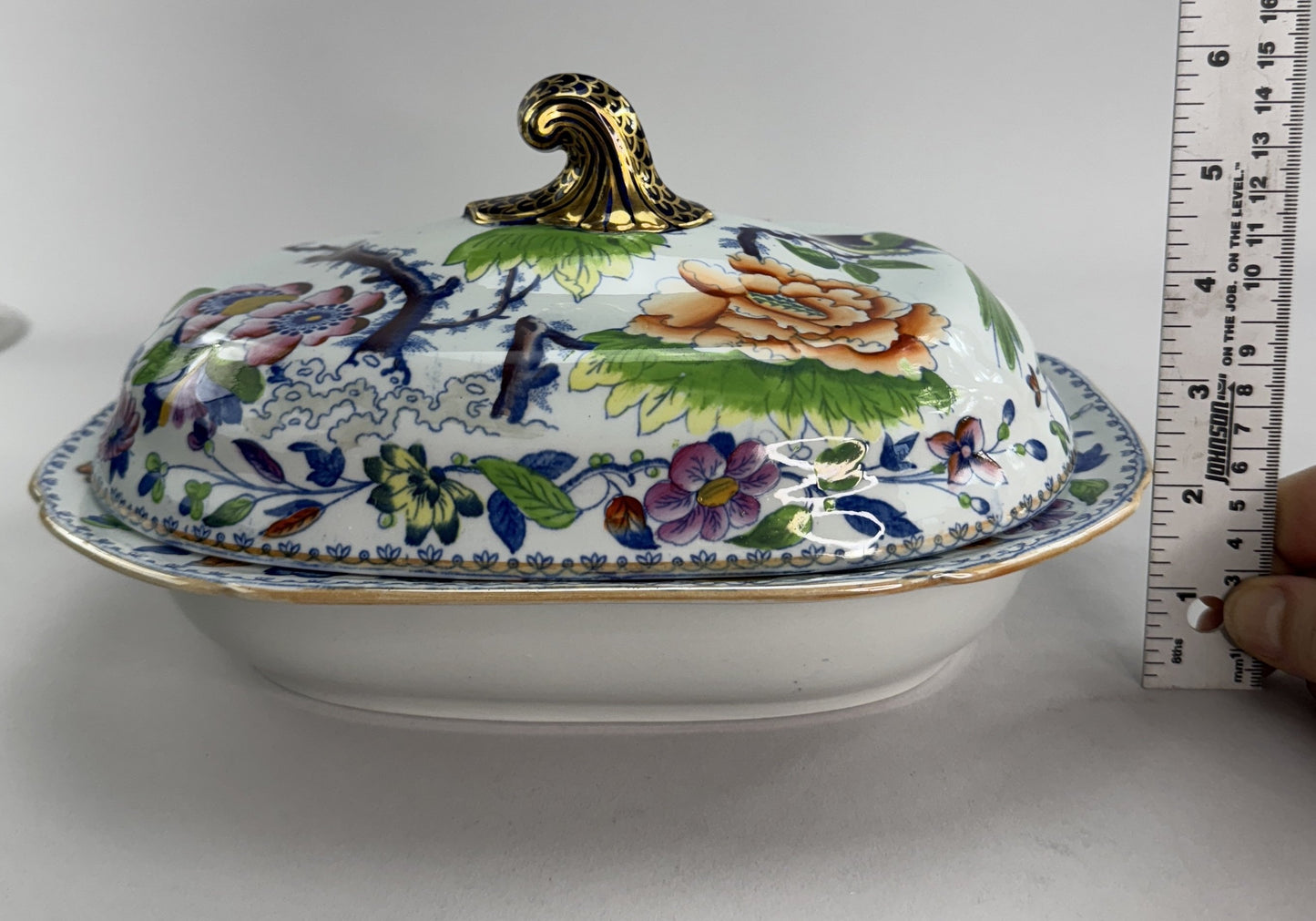 Davenport Stone China Flying Bird Pattern Covered Entree c1810