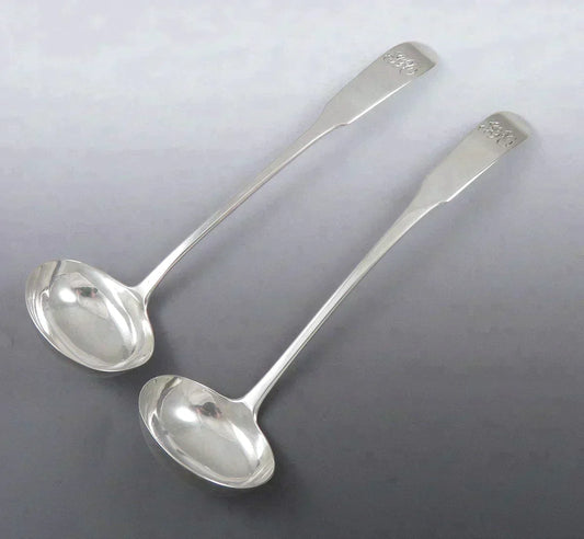 2 antique 1822 Scottish Georgian sterling silver Fiddle gravy or sauce ladles.