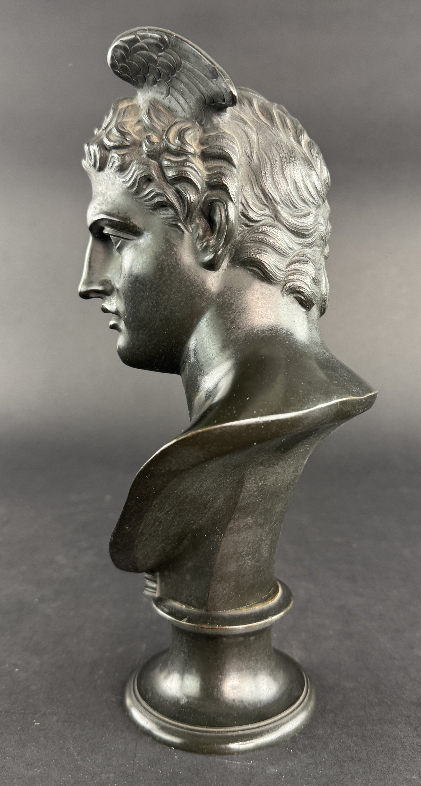 Very Nice c1850-1900 French Bronze Bust of Hermes Mercury Greek Roman Style