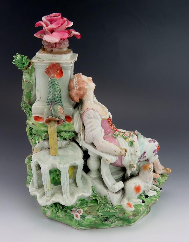 Antique c1760 Rococo English Derby Porcelain Woman & Lamb Figurine/Statue