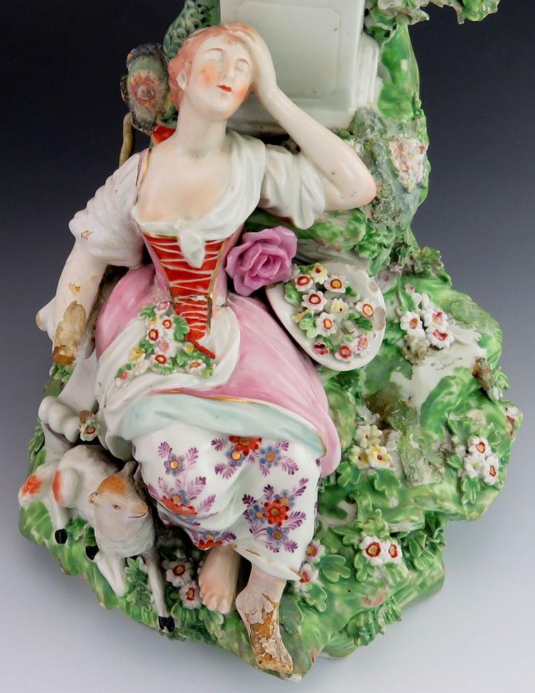 Antique c1760 Rococo English Derby Porcelain Woman & Lamb Figurine/Statue