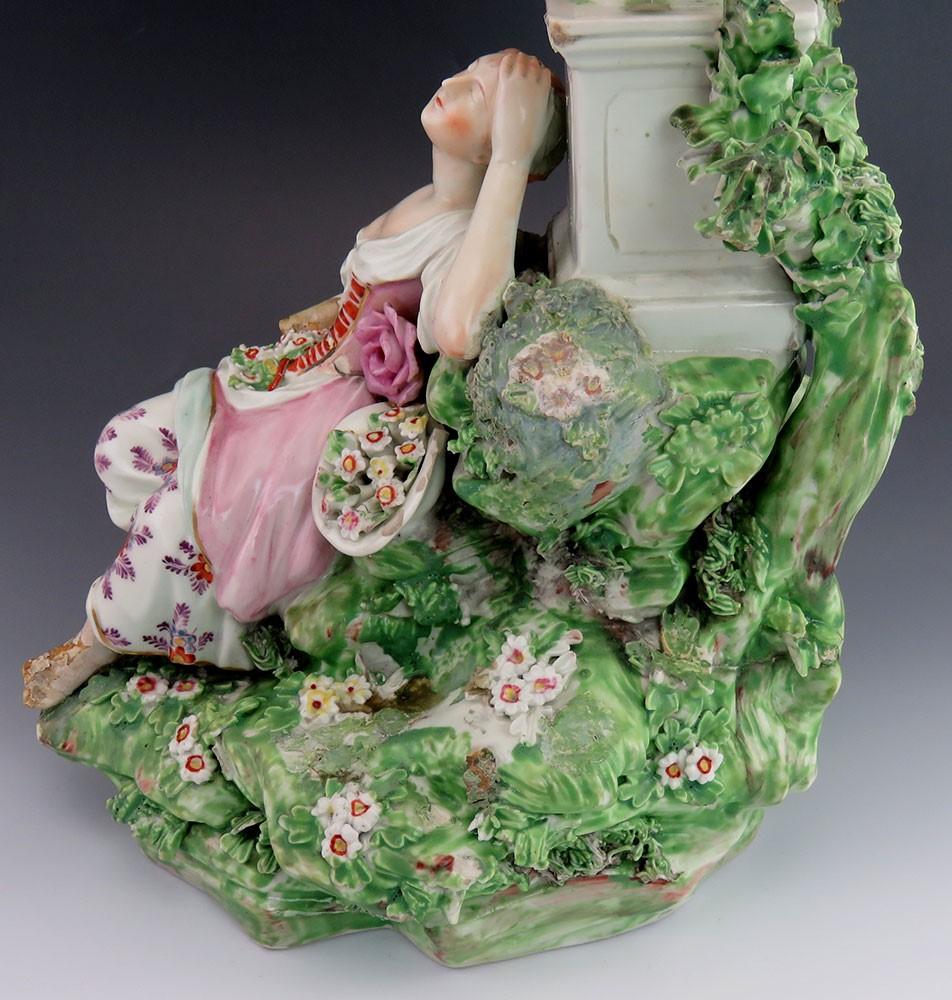 Antique c1760 Rococo English Derby Porcelain Woman & Lamb Figurine/Statue
