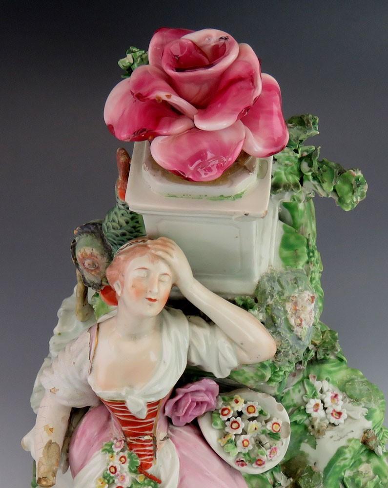 Antique c1760 Rococo English Derby Porcelain Woman & Lamb Figurine/Statue