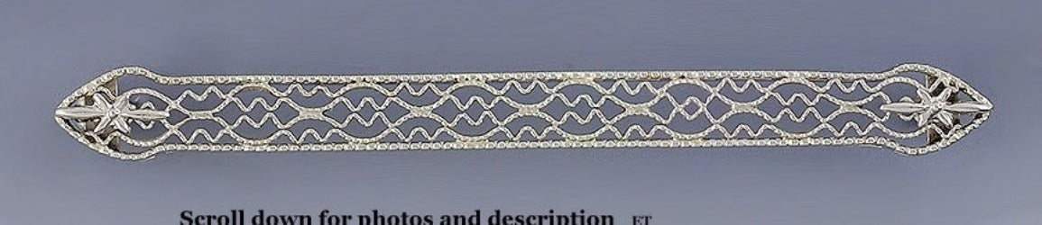 Victorian 14k White Gold Filigree Wire Openwork Bar Pin