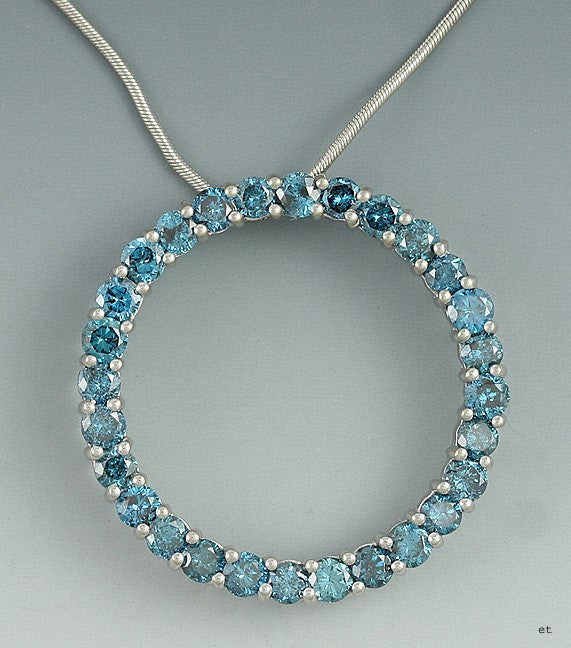 Pretty 10k White Gold & Vibrant Blue Diamond Circle Pendant