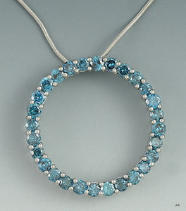 Pretty 10k White Gold & Vibrant Blue Diamond Circle Pendant